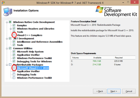 Windows SDK for Windows 7 and .NET Framework 4 Component Selection